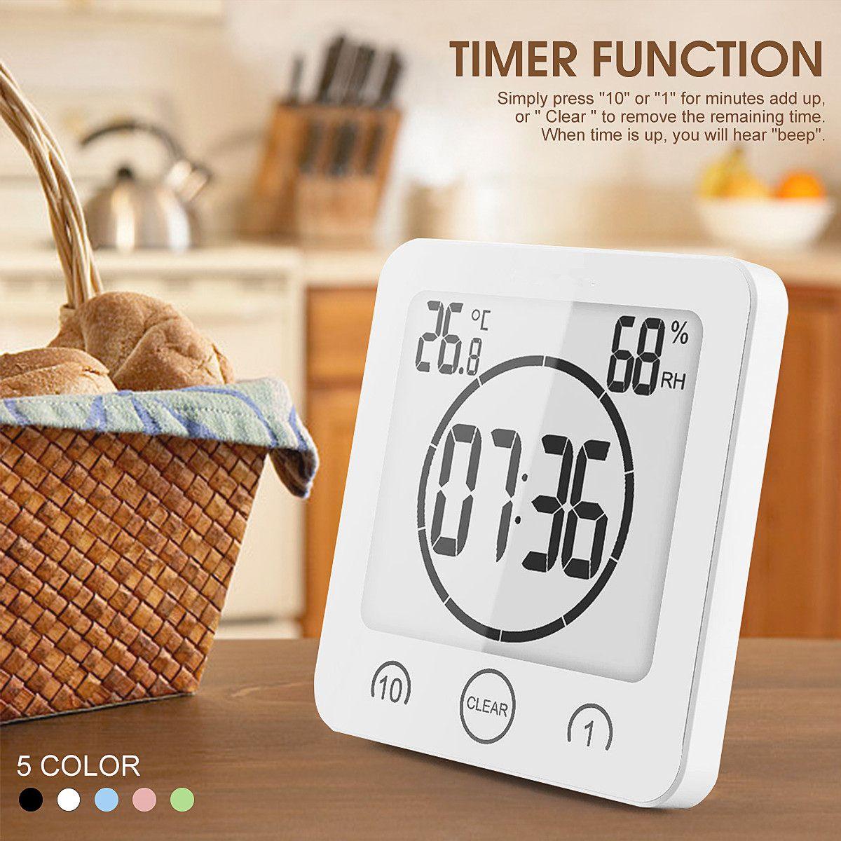 LCD Screen Waterproof Digital Bathroom Digital Bathroom Shower Kitchen Clock Timer with Alarm Waterproof for Water Splashes Visual Countdown Timer Time Management Wall Clock Temperature Humidity Countdown Time Function Wash Shower Hanging Clocks Timer