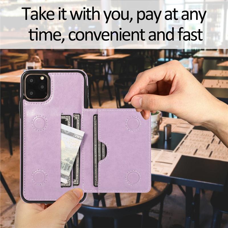 Leather Wallet Case For iPhone 11 Pro Max XS Max XR X 8 7 6S 6Plus 5 5S With Stand Card Pocket Case Cover Shockproof Texture PU Leather Wallet Cover