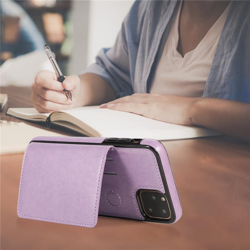 Leather Wallet Case For iPhone 11 Pro Max XS Max XR X 8 7 6S 6Plus 5 5S With Stand Card Pocket Case Cover Shockproof Texture PU Leather Wallet Cover