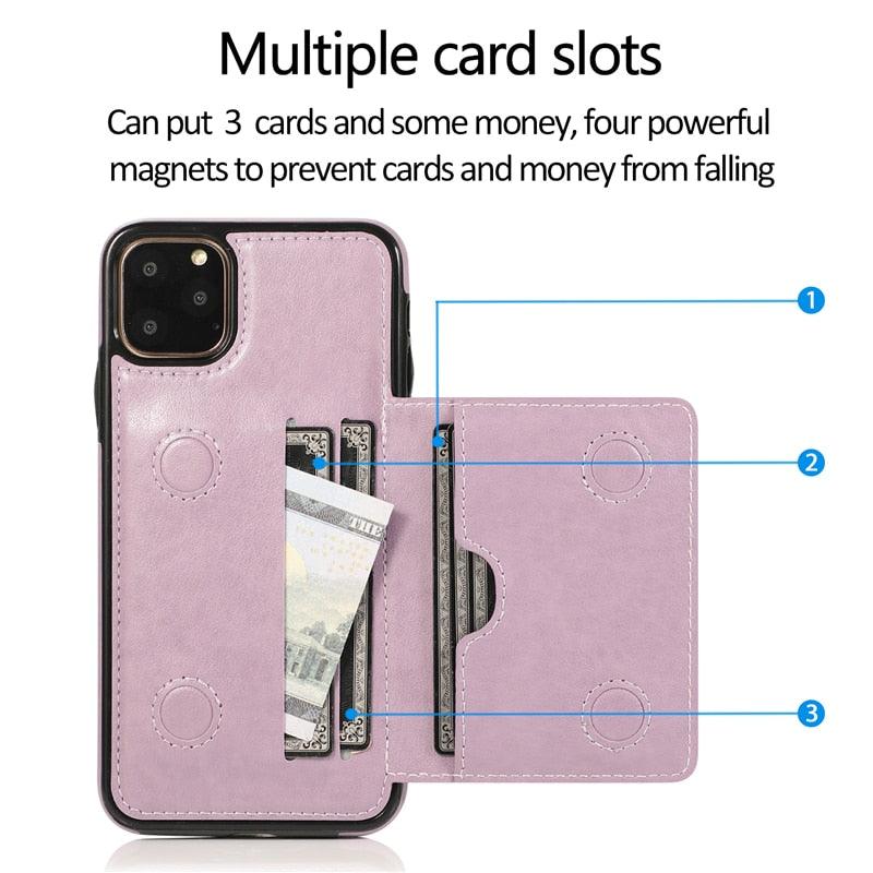 Leather Wallet Case For iPhone 11 Pro Max XS Max XR X 8 7 6S 6Plus 5 5S With Stand Card Pocket Case Cover Shockproof Texture PU Leather Wallet Cover