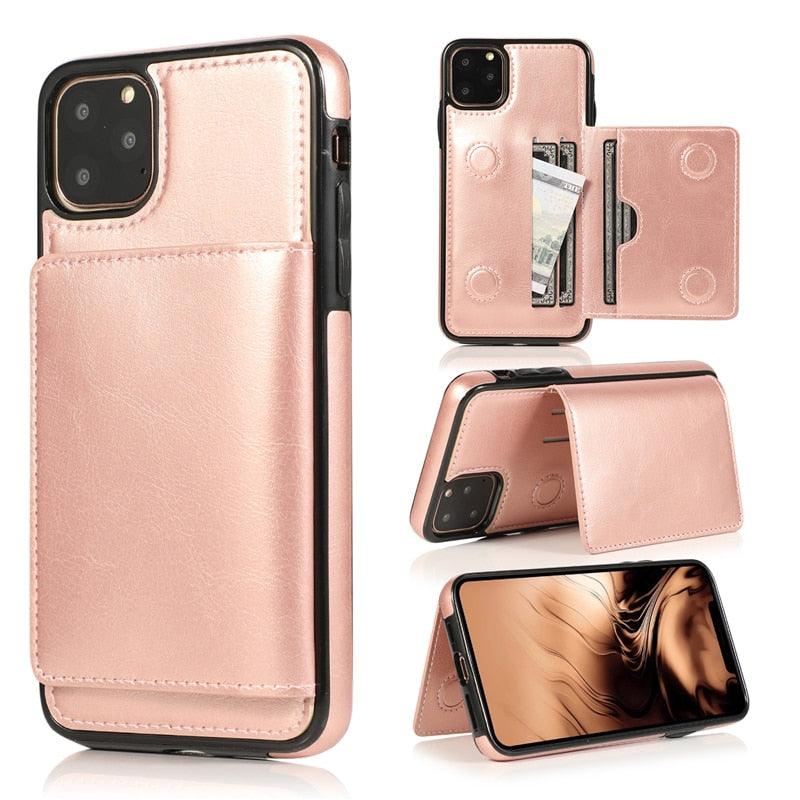Leather Wallet Case For iPhone 11 Pro Max XS Max XR X 8 7 6S 6Plus 5 5S With Stand Card Pocket Case Cover Shockproof Texture PU Leather Wallet Cover