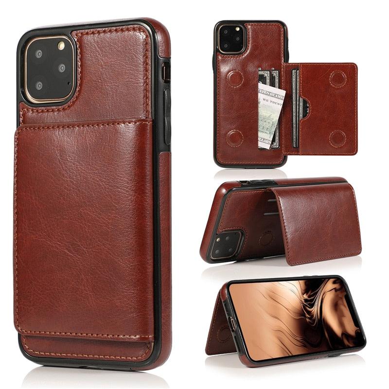 Leather Wallet Case For iPhone 11 Pro Max XS Max XR X 8 7 6S 6Plus 5 5S With Stand Card Pocket Case Cover Shockproof Texture PU Leather Wallet Cover
