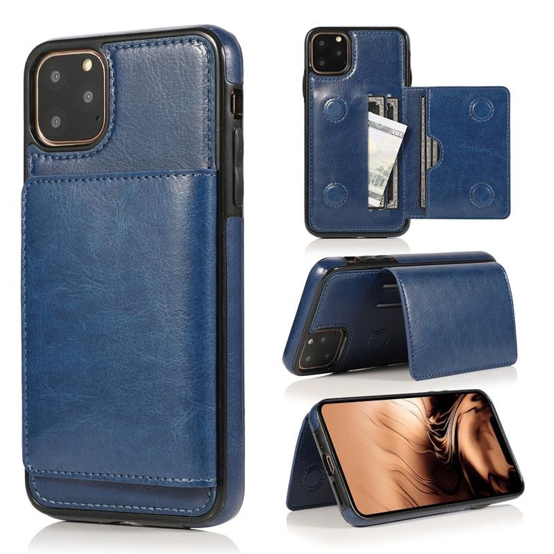 Leather Wallet Case For iPhone 11 Pro Max XS Max XR X 8 7 6S 6Plus 5 5S With Stand Card Pocket Case Cover Shockproof Texture PU Leather Wallet Cover
