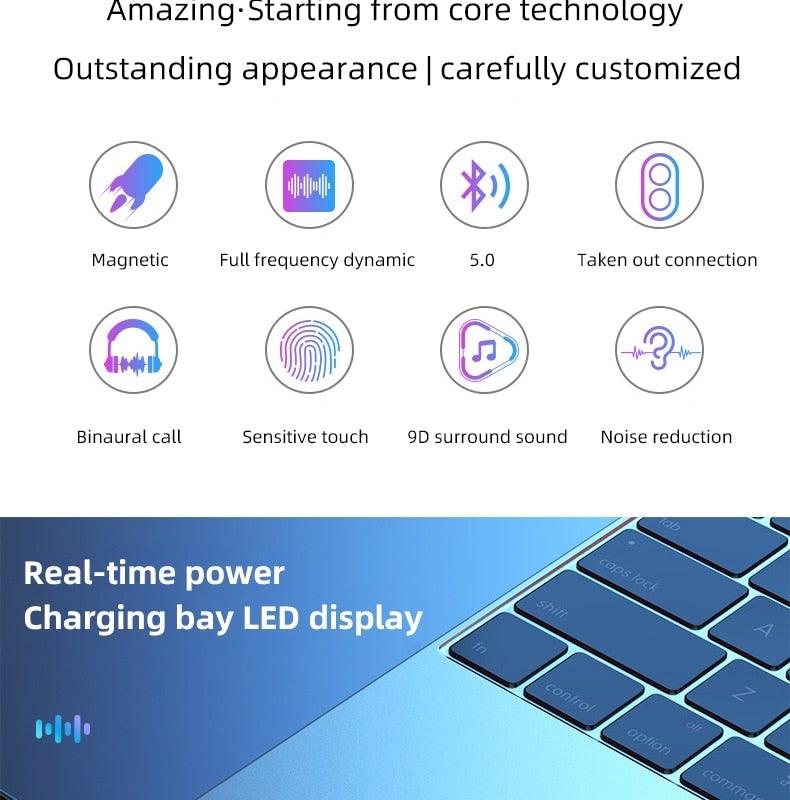 LED Display Bluetooth 5.0 Wireless Headphone Magnetic 9D Stereo Sound Earbud Sports Easy Pairing Earphone With Microphone Bluetooth In Ear Built-in Mic Headset For Sport Black Headphones Wireless Light Weight Design