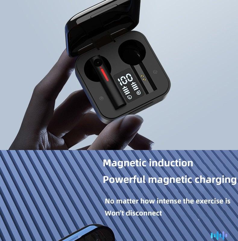 LED Display Bluetooth 5.0 Wireless Headphone Magnetic 9D Stereo Sound Earbud Sports Easy Pairing Earphone With Microphone Bluetooth In Ear Built-in Mic Headset For Sport Black Headphones Wireless Light Weight Design