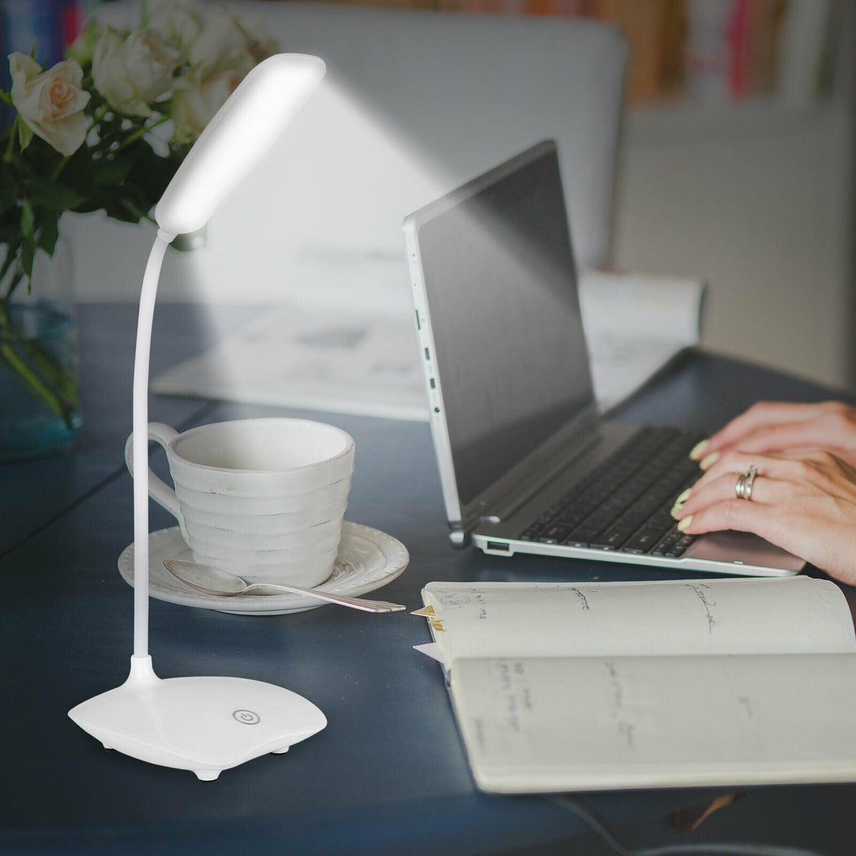 LED Three-Speed Touch Dimming Reading Lamp USB Charging Plug-in White Warm Eye Protection Student Table Light Study Night Light Decorative Table Lamp Cute Study Lamps for Bedroom Décor