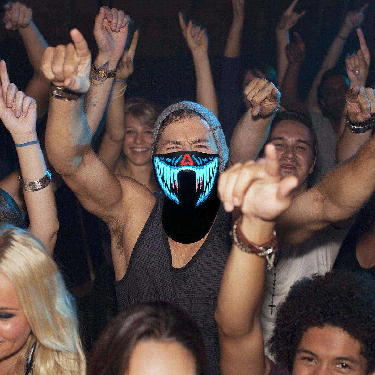 LED Warm Headgear ED Face Mask Party Masks Light Up Dance Halloween Cosplay Easter Rave Mask Luminous Costume Washable Foldable Luminous Cool Party Mask Activated Light Up Mask Led Music Party Mask Led Music Mask for Festival Party