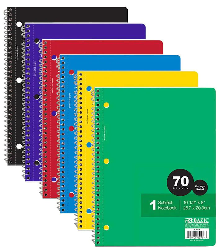 Home Office Supplies Previous product Next product C/R 70 Ct. 1-Subject Spiral Notebook – College Ruled – Random Color