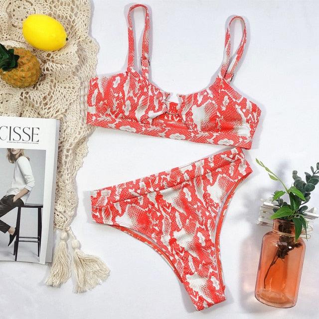 Leopard Bikinis Bikini Swimming Women's Bathing Suits Push Up Swimsuit Women's Padded Underwire Bikini Wire Push Up Bathing Suit Leopard Printed High Cut Vintage Swimsuit