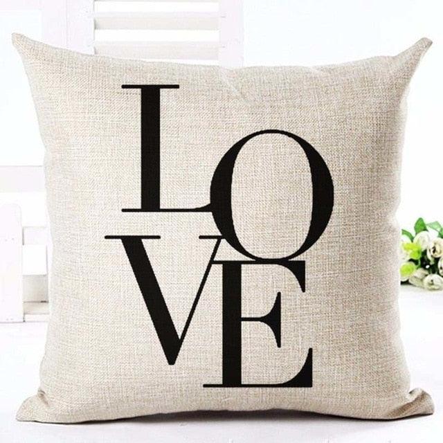 Letter Love Home Cushion Covers Cotton Linen Black White Pillow Cover I Love You Forever and Always Throw Pillow Case Love Letter Pillow Cushion Covers Fashion Home Decor Cover Sofa Bed Nordic Decorative Pillow Case 45x45CM
