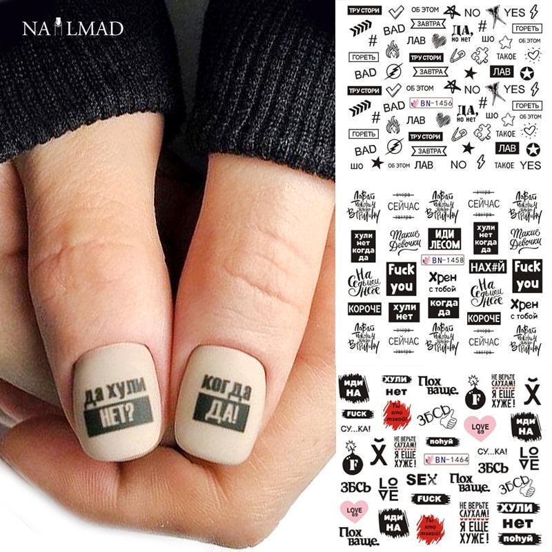 Letter Nail Water Decals With Inscriptions Sexy Girl Black White Tattoo Slider English Alphabet Nail Decals Adhesive Letter 3D Nail Art Stickers for Women Girls Nail Decoration Manicure for Women Decorations Birthday Party Favor Gift
