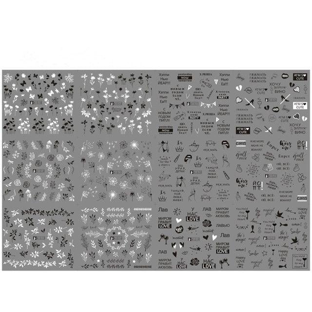 Letter Nail Water Decals With Inscriptions Sexy Girl Black White Tattoo Slider English Alphabet Nail Decals Adhesive Letter 3D Nail Art Stickers for Women Girls Nail Decoration Manicure for Women Decorations Birthday Party Favor Gift