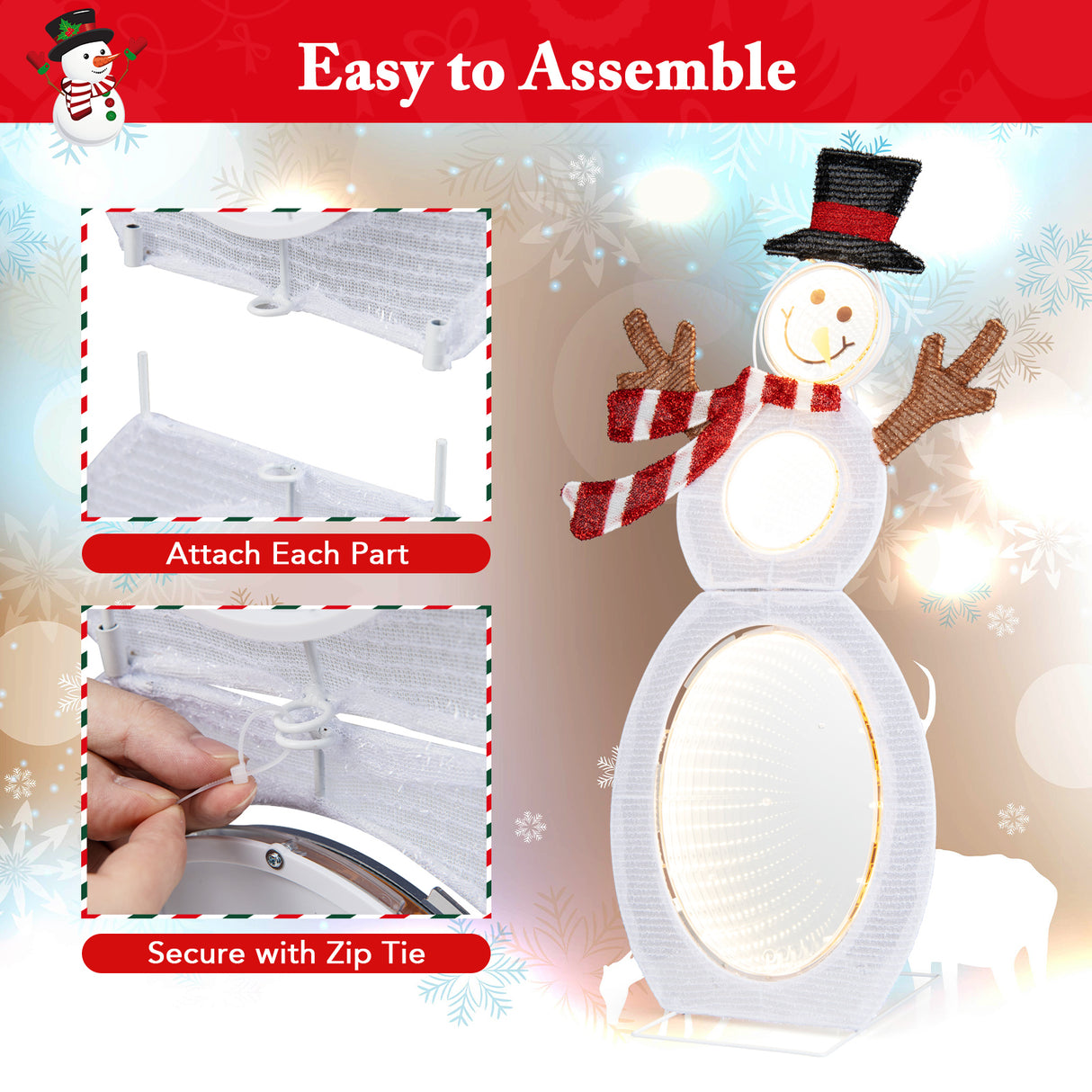 2.6 Feet Lighted Snowman with LED Lights and Metal Stand