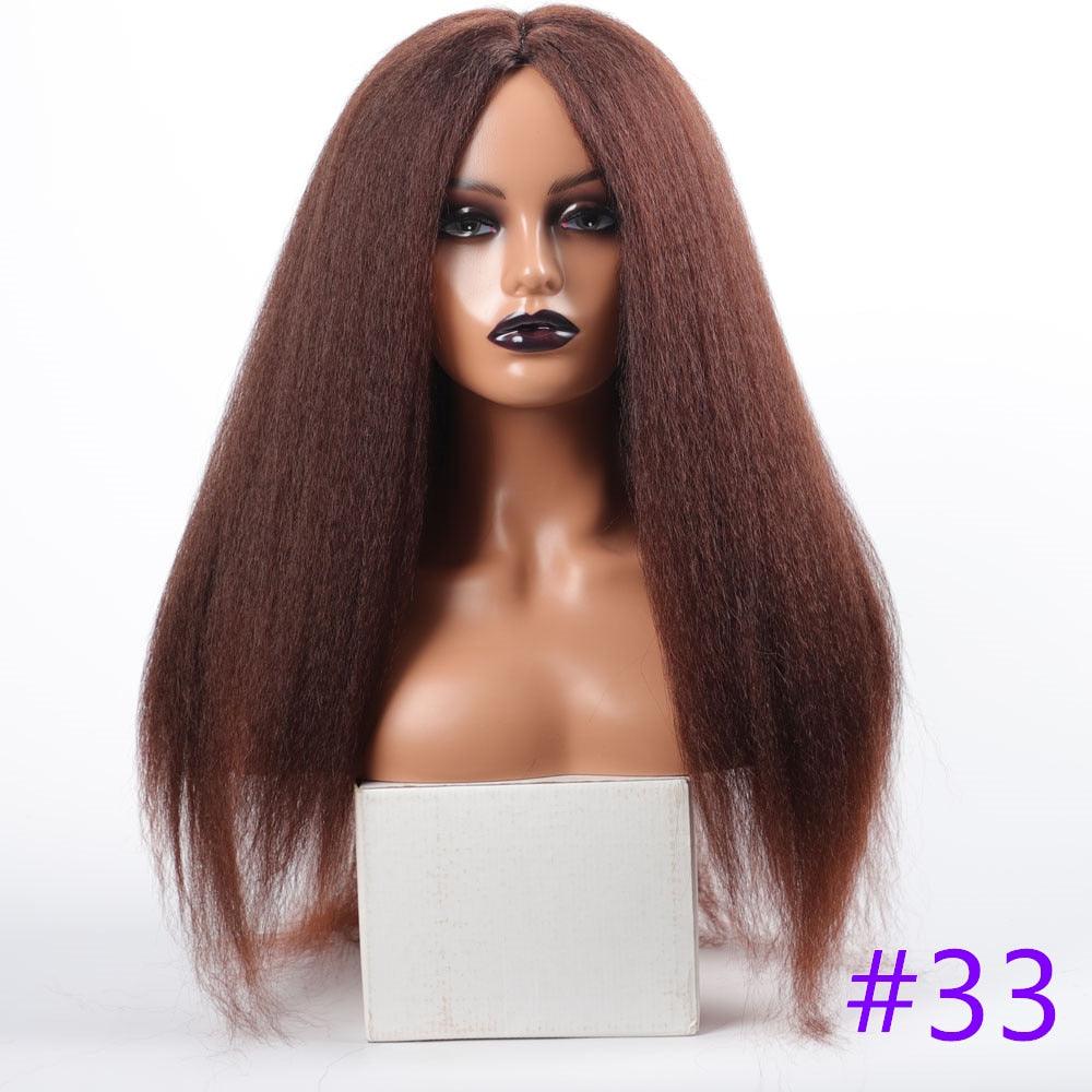 Long Kinky Straight Synthetic Wigs for Black Women Black Brown Blonde Ginger Red White Hair Afro Wigs Synthetic Hair Wigs For Black Women Cosplay Wigs For Women