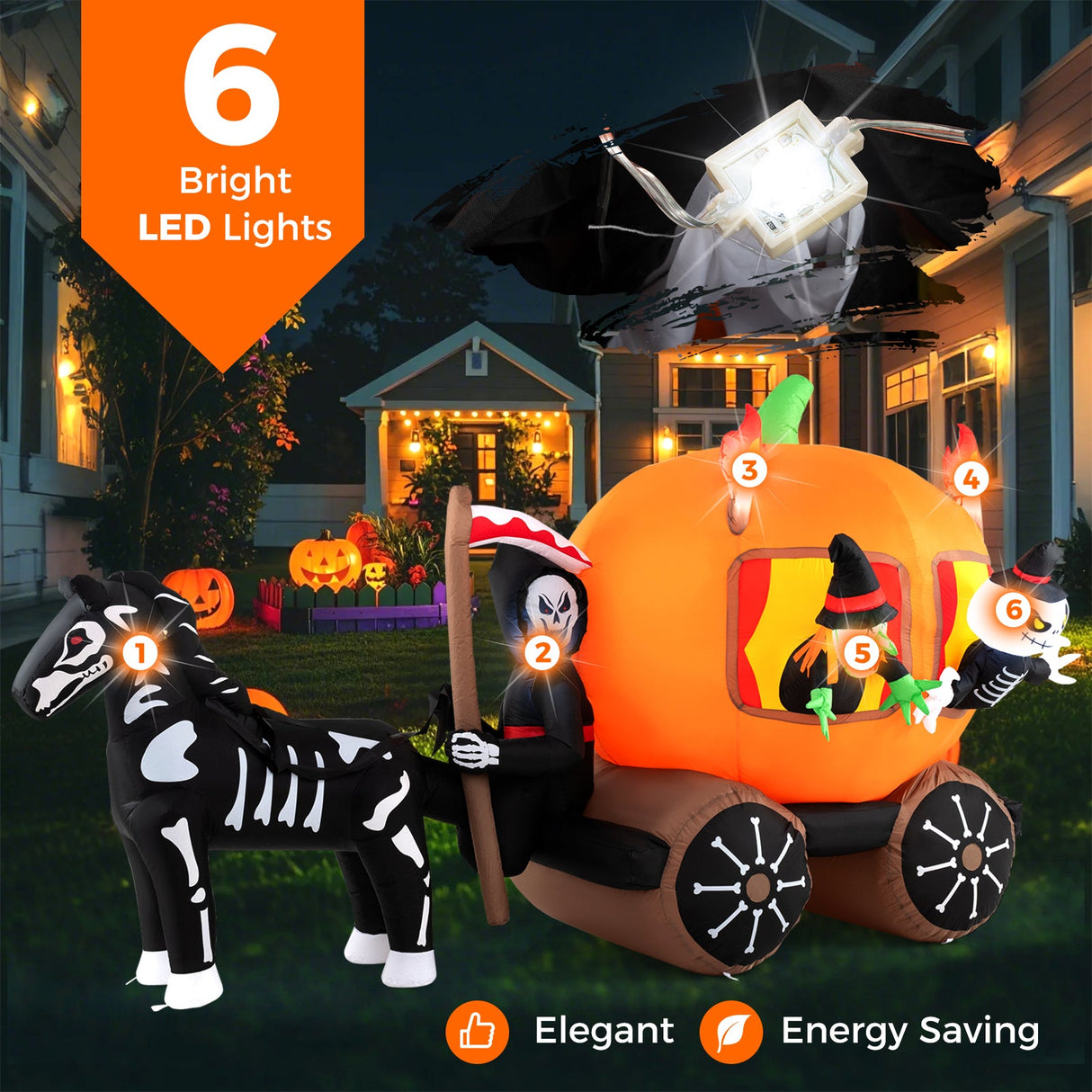 10.2 Feet Long Halloween Inflatable Carriage with Pumpkin and 2 Ghosts by DirectDeals