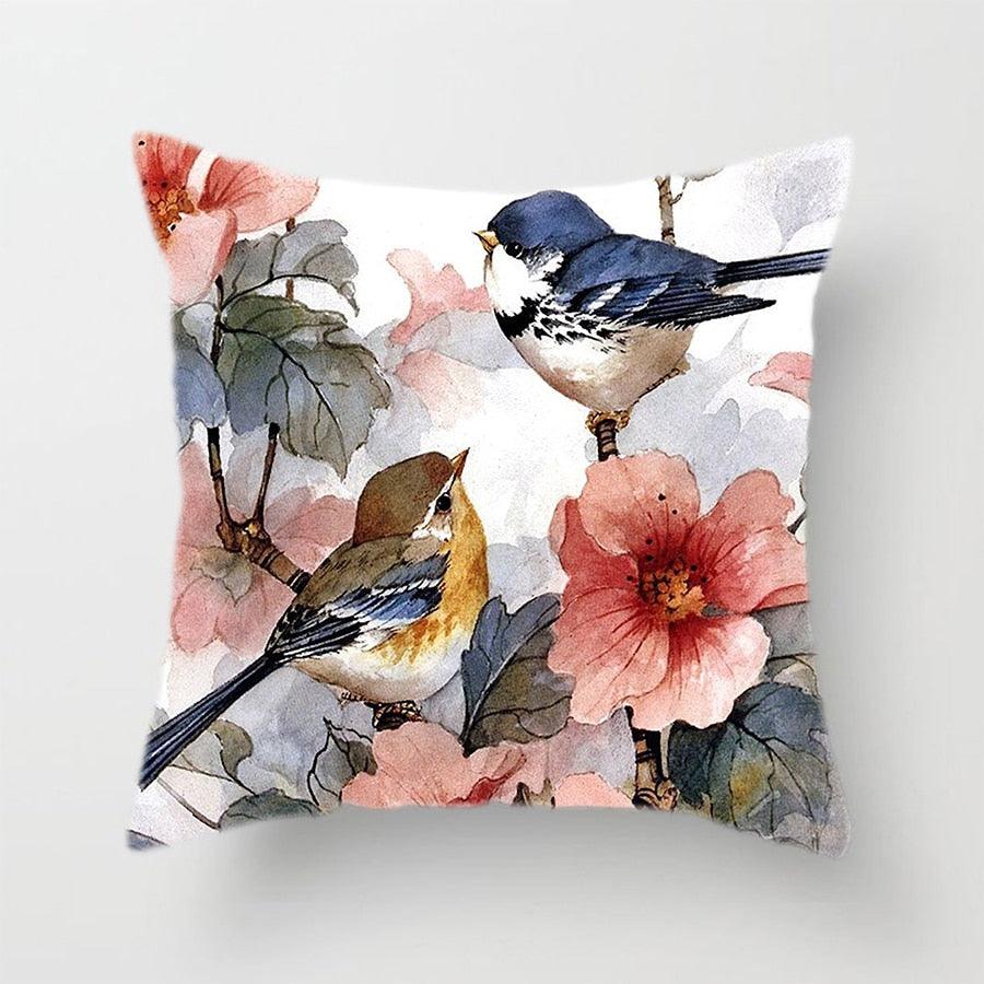 Lovely Bird Polyester Cotton Cushion Cover Bird On The Tree Accent Decorative Throw Pillow Case Hand Painted Cushion Cover Cute Bird Pillow Shells Flower Pattern Pillow Covers Decorative For Sofa Bed Living Room Luxury New Stylish Pillows 45x45cm