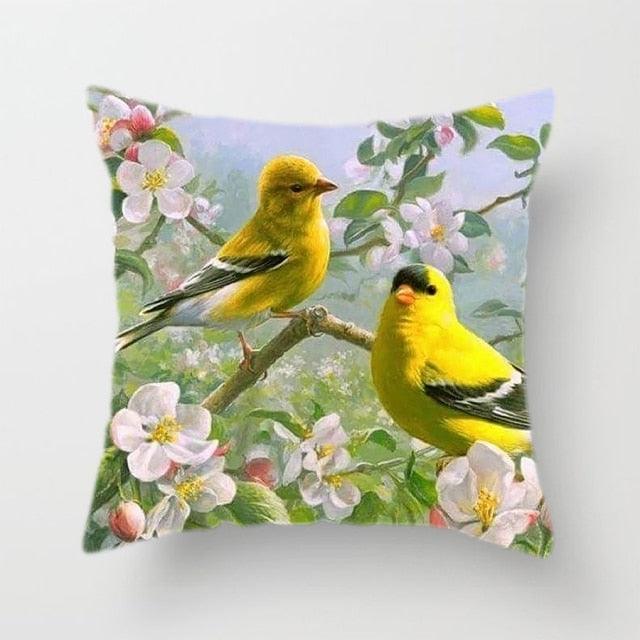 Lovely Bird Polyester Cotton Cushion Cover Bird On The Tree Accent Decorative Throw Pillow Case Hand Painted Cushion Cover Cute Bird Pillow Shells Flower Pattern Pillow Covers Decorative For Sofa Bed Living Room Luxury New Stylish Pillows 45x45cm