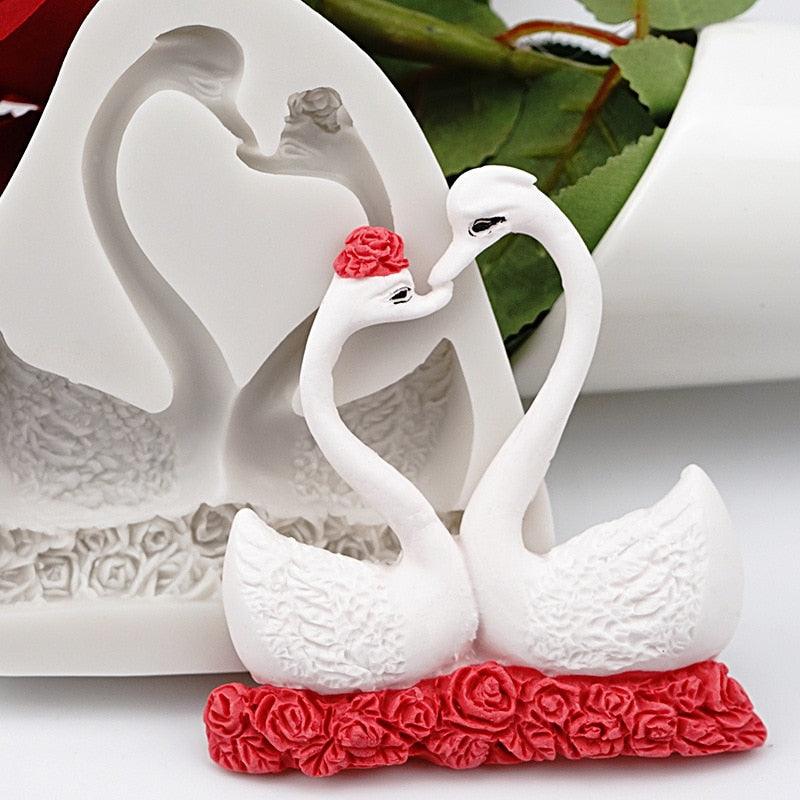 Lovely Couple Swan Shape Silicone Mold Fondant Chocolate Resin Aroma Stone Soap Mold For Pastry Cup Cake Decorating Kitchen Tool Swan Silicone Fondant Molds Swan Couple Chocolate Mold