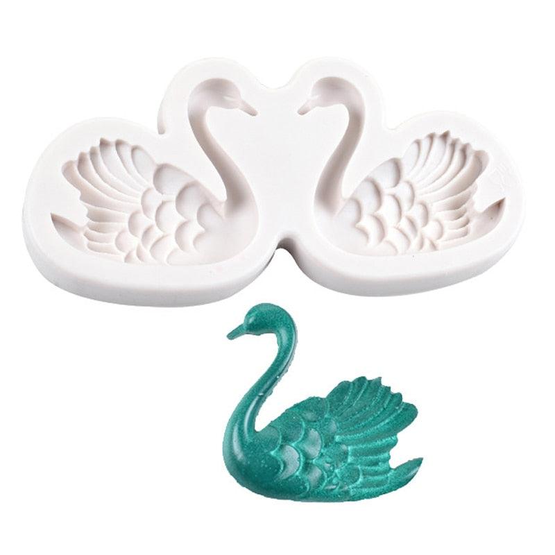 Lovely Couple Swan Shape Silicone Mold Fondant Chocolate Resin Aroma Stone Soap Mold For Pastry Cup Cake Decorating Kitchen Tool Swan Silicone Fondant Molds Swan Couple Chocolate Mold