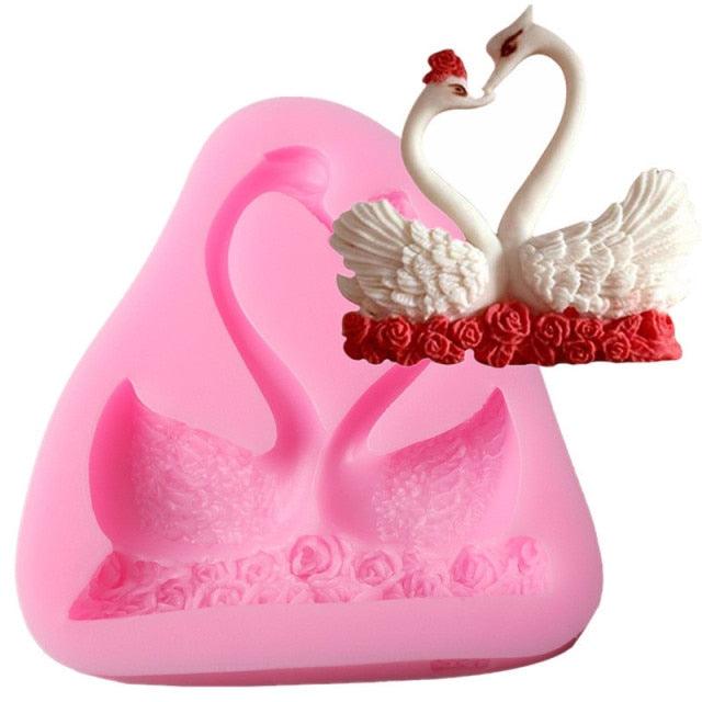 Lovely Couple Swan Shape Silicone Mold Fondant Chocolate Resin Aroma Stone Soap Mold For Pastry Cup Cake Decorating Kitchen Tool Swan Silicone Fondant Molds Swan Couple Chocolate Mold