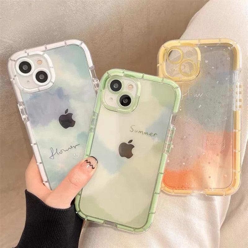 Luminous Art Abstract Phone Case For iPhone 13 12 11 Pro Max Transparent Silicone Shockproof Bumper Cover Floral Girly Transparent Phone Case Glow In Dark iphone case