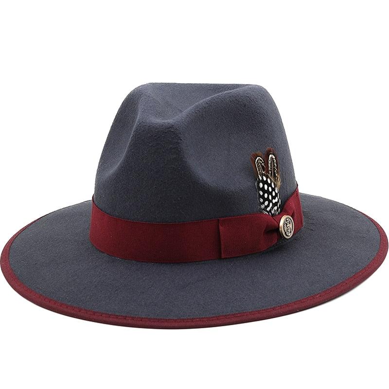 Luxurious Unique Couple Hats Wide Brim Fedora Hat Winter Autumn Trendy Fedora Hat Women Black Red Wedding Hat With Feather Belts For Hats Men Beautiful Gentleman Elegant Classical Hat
