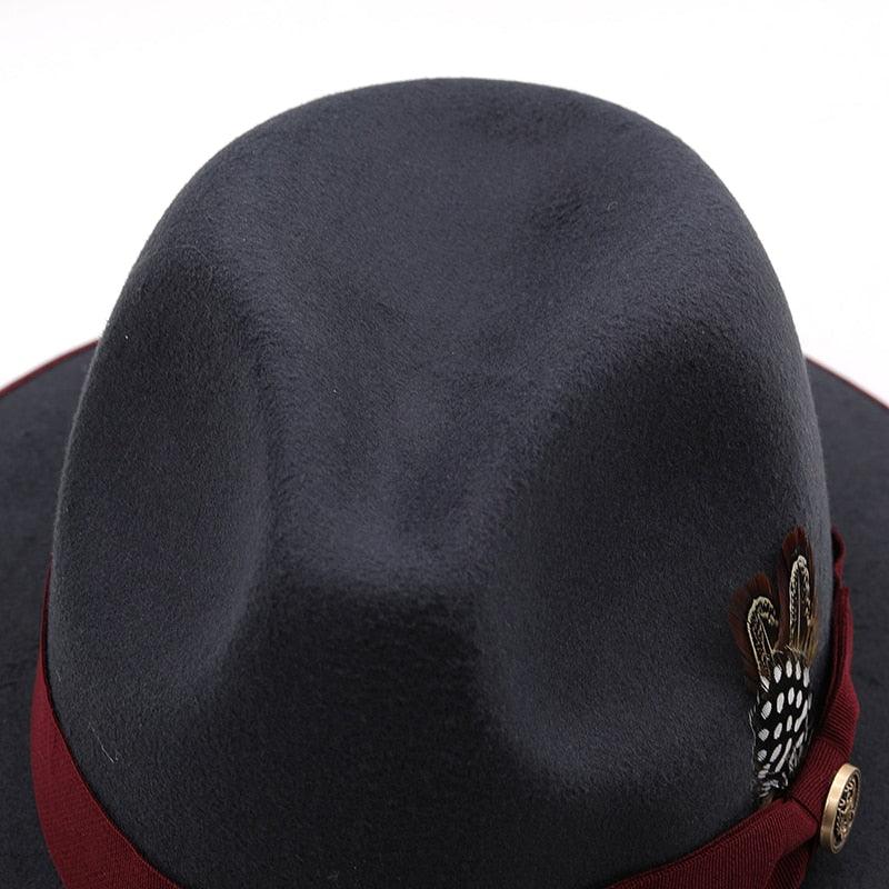 Luxurious Unique Couple Hats Wide Brim Fedora Hat Winter Autumn Trendy Fedora Hat Women Black Red Wedding Hat With Feather Belts For Hats Men Beautiful Gentleman Elegant Classical Hat
