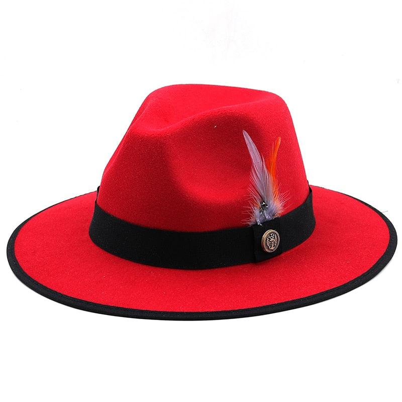 Luxurious Unique Couple Hats Wide Brim Fedora Hat Winter Autumn Trendy Fedora Hat Women Black Red Wedding Hat With Feather Belts For Hats Men Beautiful Gentleman Elegant Classical Hat