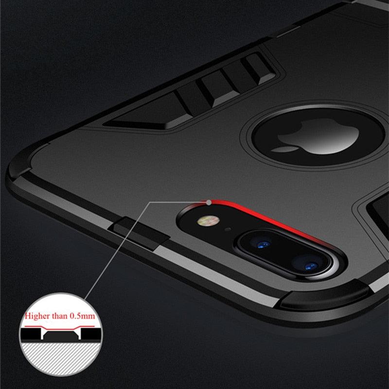 Luxury Black Cool Armor Case For iPhone 8 7 6 6S Plus 5 5s Shockproof Case For iPhone X XS MAX XR Stand Cover Case Heavy Duty Shockproof Armor Dual Layer Protection Back Case Cover
