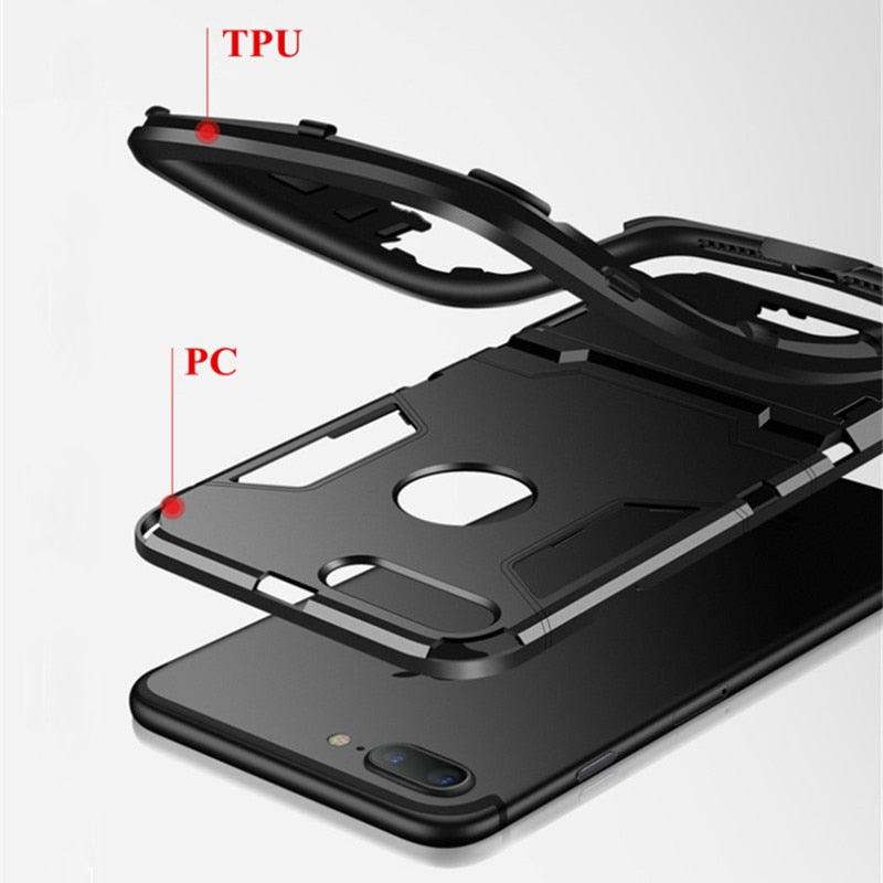 Luxury Black Cool Armor Case For iPhone 8 7 6 6S Plus 5 5s Shockproof Case For iPhone X XS MAX XR Stand Cover Case Heavy Duty Shockproof Armor Dual Layer Protection Back Case Cover