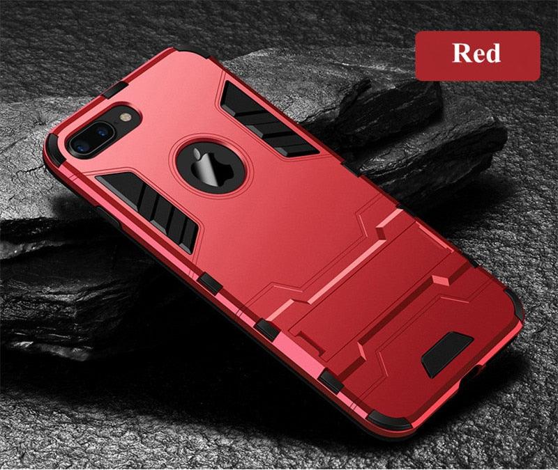 Luxury Black Cool Armor Case For iPhone 8 7 6 6S Plus 5 5s Shockproof Case For iPhone X XS MAX XR Stand Cover Case Heavy Duty Shockproof Armor Dual Layer Protection Back Case Cover