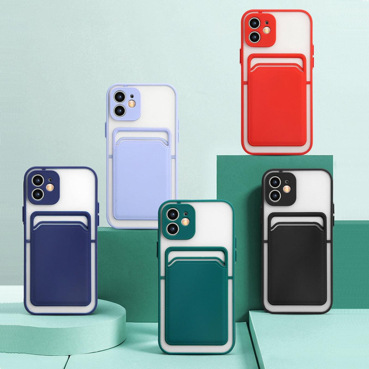 Luxury Card Holder Wallet Case For iPhone 11 Pro Max 12 Mini X XR 7 8 Plus XS Max Hard Solid Color Clear Protection Cover Soft Silicone Shockproof Back Cover
