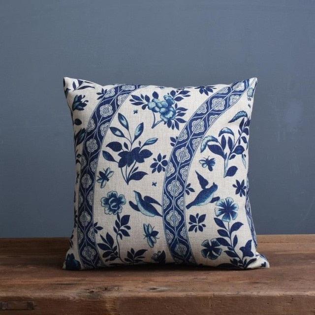 Luxury Decorative Throw Square Linen Pillowcase Blue And White Flower Bedroom Room Sofa Porcelain Printed Cushion Cover Decorative Sofa Throw Pillow Car Chair Home Decor Pillow Case Soft Design