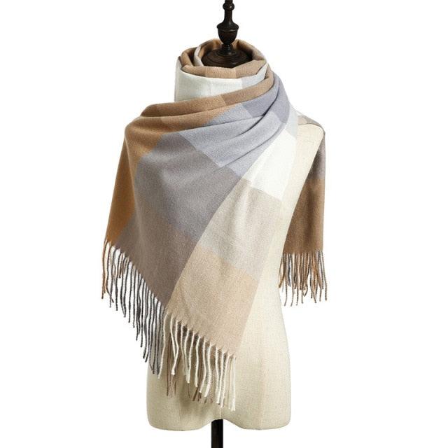 Luxury Fashion Autumn Winter Soft Warm Scarf Plaid Colorful Hijabs Cashmere Scarves Warm Soft Bandana Women's Lightweight Scarves Elegant Echarpe Escharpe Soft Wool Elegant Tassel For Women