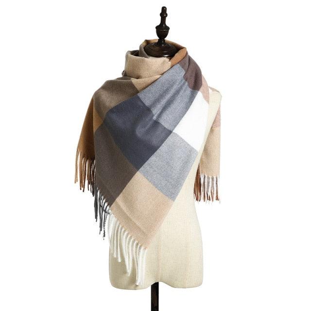Luxury Fashion Autumn Winter Soft Warm Scarf Plaid Colorful Hijabs Cashmere Scarves Warm Soft Bandana Women's Lightweight Scarves Elegant Echarpe Escharpe Soft Wool Elegant Tassel For Women