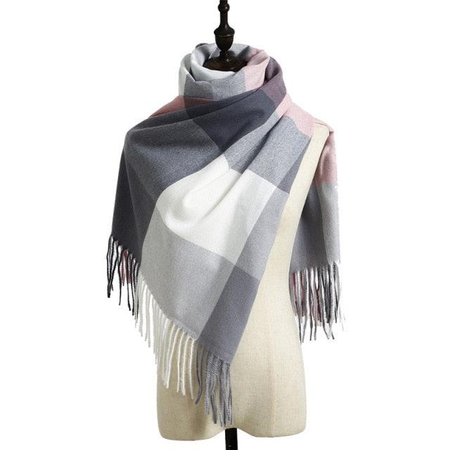 Luxury Fashion Autumn Winter Soft Warm Scarf Plaid Colorful Hijabs Cashmere Scarves Warm Soft Bandana Women's Lightweight Scarves Elegant Echarpe Escharpe Soft Wool Elegant Tassel For Women