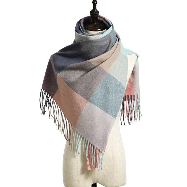 Luxury Fashion Autumn Winter Soft Warm Scarf Plaid Colorful Hijabs Cashmere Scarves Warm Soft Bandana Women's Lightweight Scarves Elegant Echarpe Escharpe Soft Wool Elegant Tassel For Women