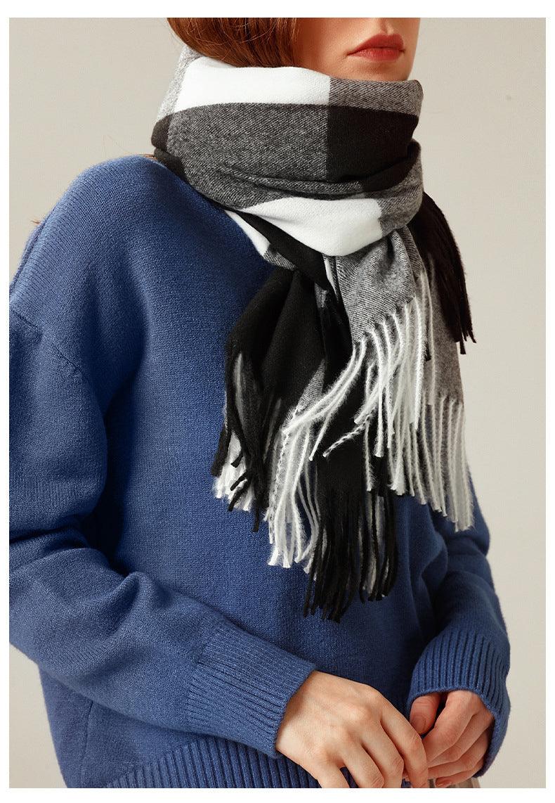 Luxury Fashion Autumn Winter Soft Warm Scarf Plaid Colorful Hijabs Cashmere Scarves Warm Soft Bandana Women's Lightweight Scarves Elegant Echarpe Escharpe Soft Wool Elegant Tassel For Women