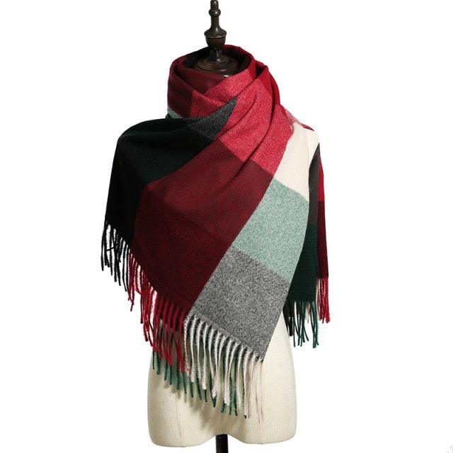 Luxury Fashion Autumn Winter Soft Warm Scarf Plaid Colorful Hijabs Cashmere Scarves Warm Soft Bandana Women's Lightweight Scarves Elegant Echarpe Escharpe Soft Wool Elegant Tassel For Women