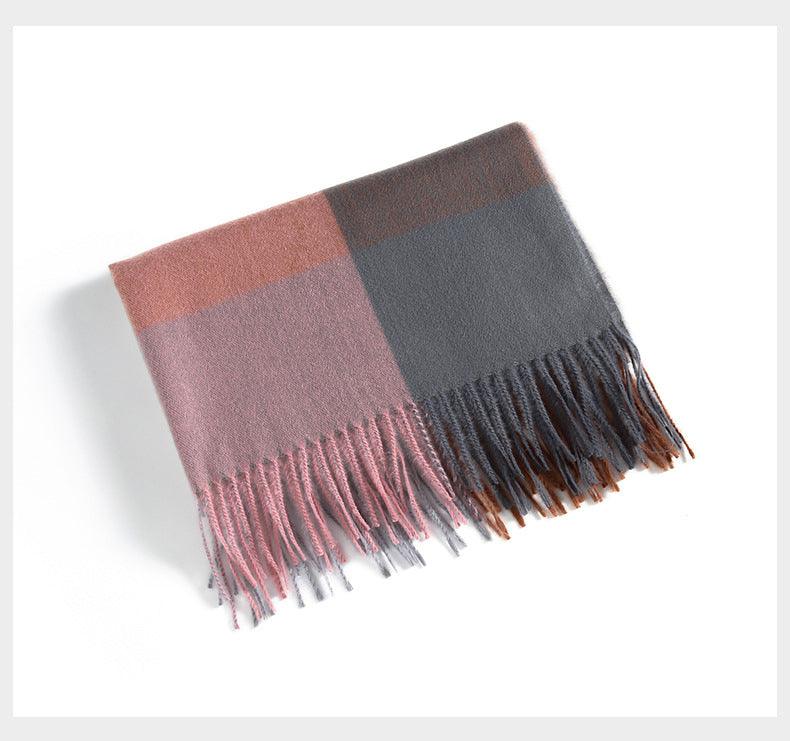 Luxury Fashion Autumn Winter Soft Warm Scarf Plaid Colorful Hijabs Cashmere Scarves Warm Soft Bandana Women's Lightweight Scarves Elegant Echarpe Escharpe Soft Wool Elegant Tassel For Women