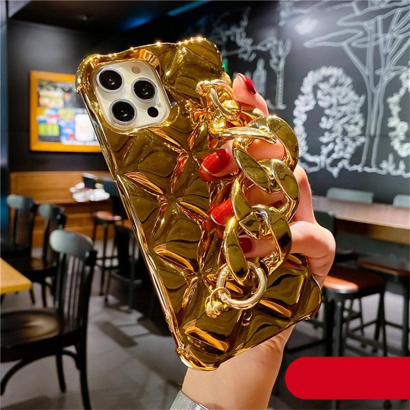 Luxury Gold Plating Electroplated Bracelet Cute Compatible with iPhone Diamond Case Luxury Sparkle Glitter Rhinestone Phone Case For iPhone 14 13 Promax 11 12 Pro Max Mini Xs Max XR 8 7 Plus Mirror Cover