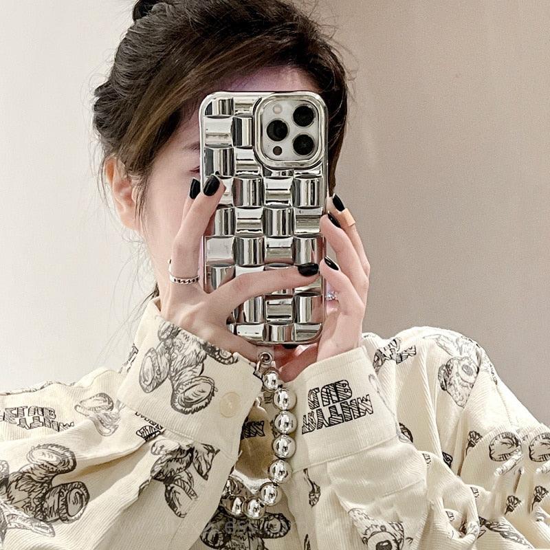 Luxury Gold Plating Electroplated Bracelet Cute Compatible with iPhone Diamond Case Luxury Sparkle Glitter Rhinestone Phone Case For iPhone 14 13 Promax 11 12 Pro Max Mini Xs Max XR 8 7 Plus Mirror Cover