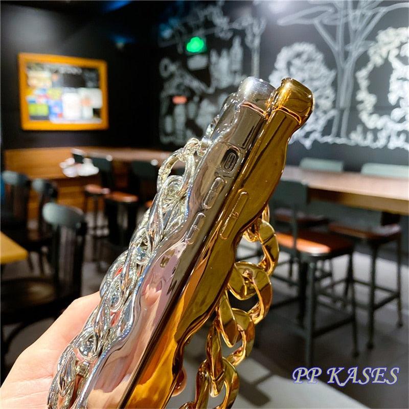Luxury Gold Plating Electroplated Bracelet Cute Compatible with iPhone Diamond Case Luxury Sparkle Glitter Rhinestone Phone Case For iPhone 14 13 Promax 11 12 Pro Max Mini Xs Max XR 8 7 Plus Mirror Cover