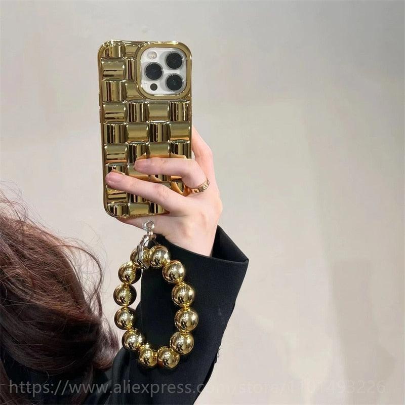 Luxury Gold Plating Electroplated Bracelet Cute Compatible with iPhone Diamond Case Luxury Sparkle Glitter Rhinestone Phone Case For iPhone 14 13 Promax 11 12 Pro Max Mini Xs Max XR 8 7 Plus Mirror Cover
