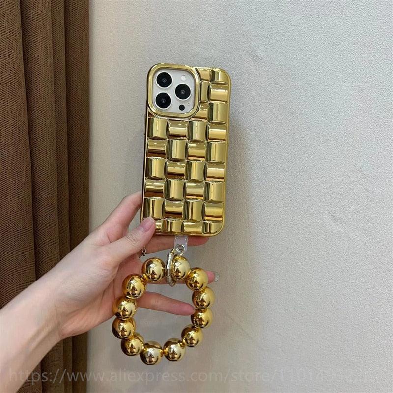 Luxury Gold Plating Electroplated Bracelet Cute Compatible with iPhone Diamond Case Luxury Sparkle Glitter Rhinestone Phone Case For iPhone 14 13 Promax 11 12 Pro Max Mini Xs Max XR 8 7 Plus Mirror Cover