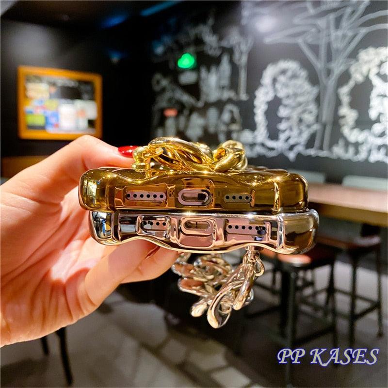 Luxury Gold Plating Electroplated Bracelet Cute Compatible with iPhone Diamond Case Luxury Sparkle Glitter Rhinestone Phone Case For iPhone 14 13 Promax 11 12 Pro Max Mini Xs Max XR 8 7 Plus Mirror Cover