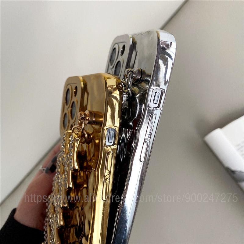 Luxury Gold Plating Electroplated Bracelet Cute Compatible with iPhone Diamond Case Luxury Sparkle Glitter Rhinestone Phone Case For iPhone 14 13 Promax 11 12 Pro Max Mini Xs Max XR 8 7 Plus Mirror Cover