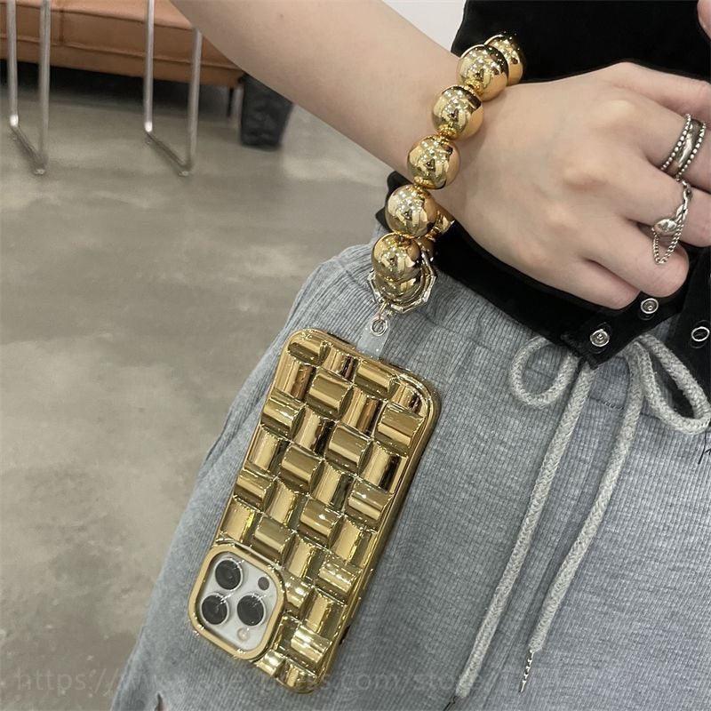 Luxury Gold Plating Electroplated Bracelet Cute Compatible with iPhone Diamond Case Luxury Sparkle Glitter Rhinestone Phone Case For iPhone 14 13 Promax 11 12 Pro Max Mini Xs Max XR 8 7 Plus Mirror Cover