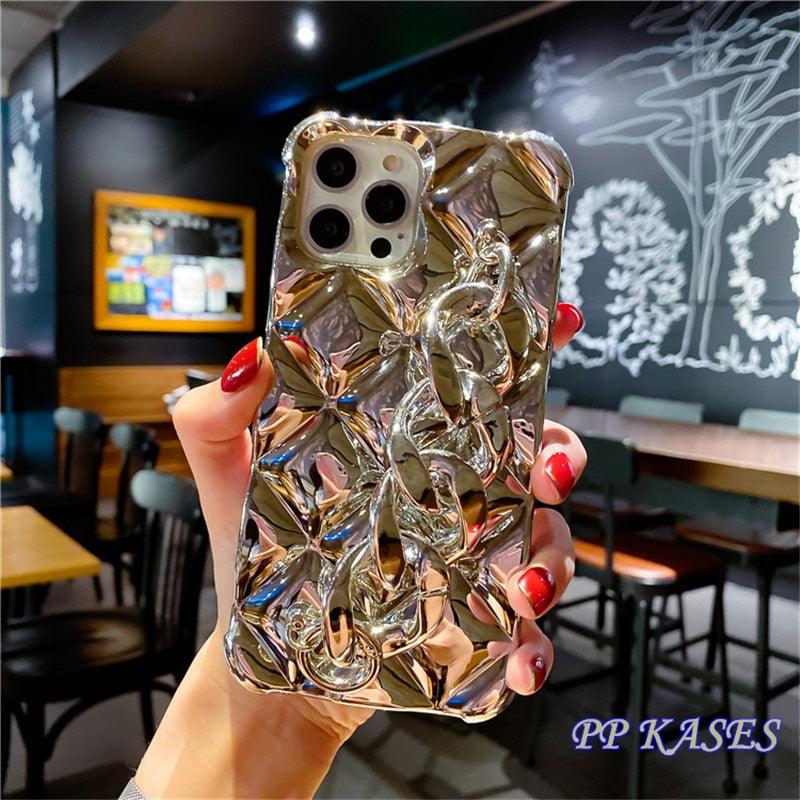 Luxury Gold Plating Electroplated Bracelet Cute Compatible with iPhone Diamond Case Luxury Sparkle Glitter Rhinestone Phone Case For iPhone 14 13 Promax 11 12 Pro Max Mini Xs Max XR 8 7 Plus Mirror Cover
