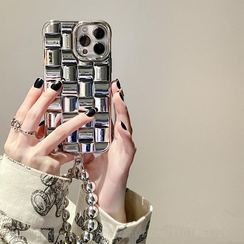 Luxury Gold Plating Electroplated Bracelet Cute Compatible with iPhone Diamond Case Luxury Sparkle Glitter Rhinestone Phone Case For iPhone 14 13 Promax 11 12 Pro Max Mini Xs Max XR 8 7 Plus Mirror Cover